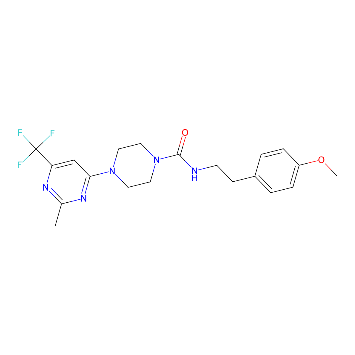 N-(4-methoxyphenethyl)-4-(2-methyl-6-(trifluoromethyl)pyrimidin-4-yl)piperazine-1-carboxamide molecular structure, CAS 2034413-23-3