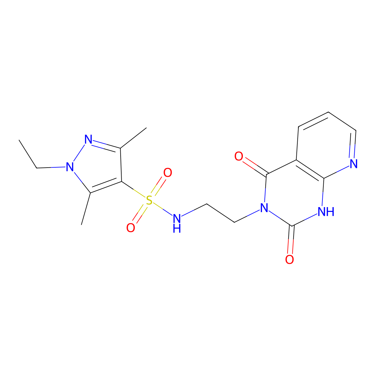 N-(2-(2,4-dioxo-1,2-dihydropyrido[2,3-d]pyrimidin-3(4H)-yl)ethyl)-1-ethyl-3,5-dimethyl-1H-pyrazole-4-sulfonamide molecular structure, CAS 2034413-30-2