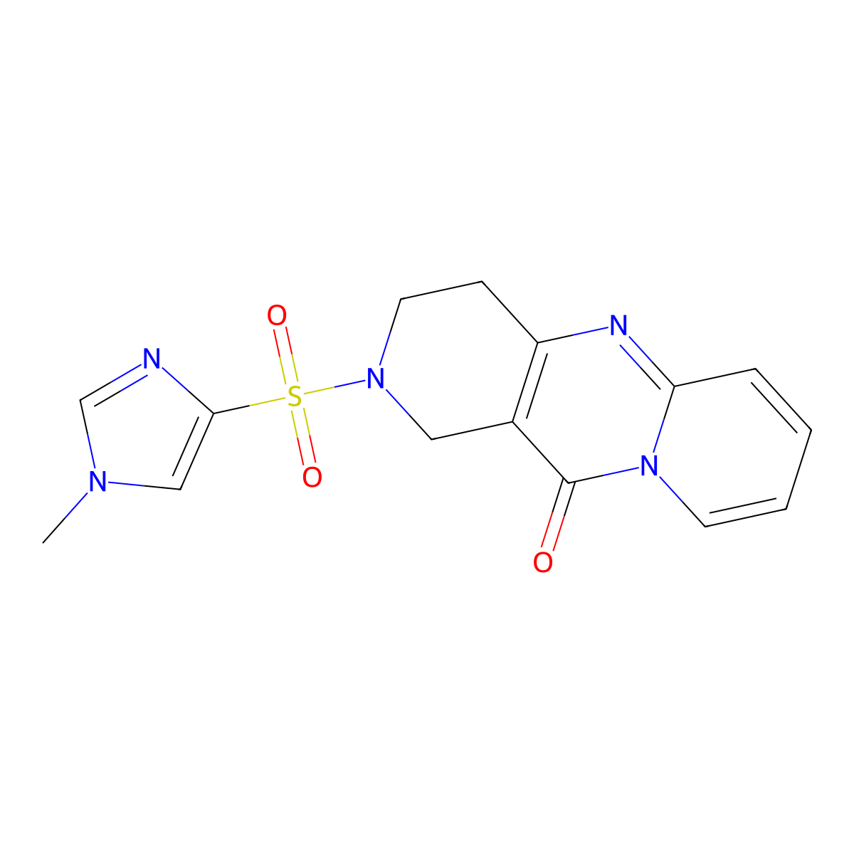 2-((1-methyl-1H-imidazol-4-yl)sulfonyl)-3,4-dihydro-1H-dipyrido[1,2-a:4',3'-d]pyrimidin-11(2H)-one molecular structure, CAS 2034413-31-3