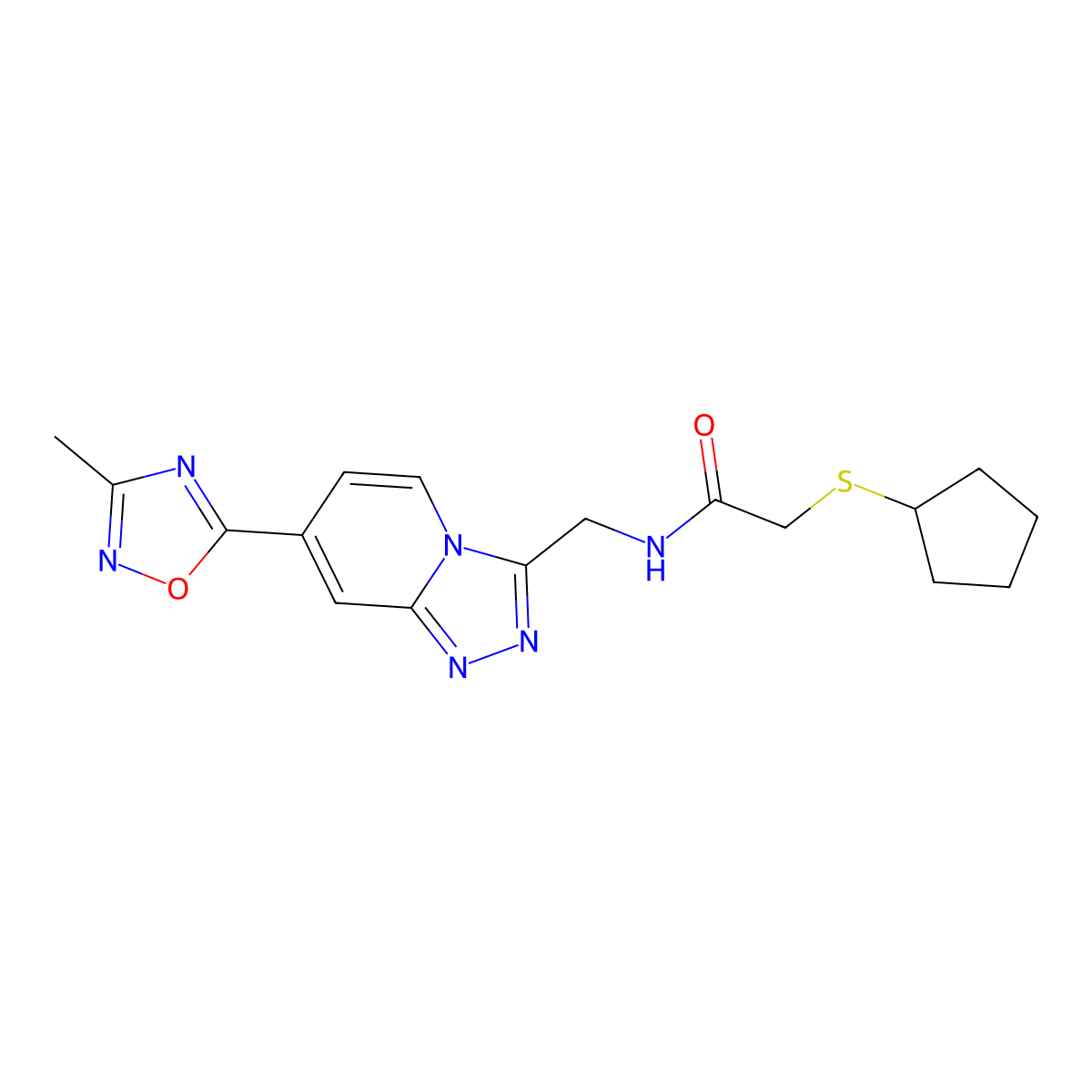 2-(cyclopentylthio)-N-((7-(3-methyl-1,2,4-oxadiazol-5-yl)-[1,2,4]triazolo[4,3-a]pyridin-3-yl)methyl)acetamide molecular structure, CAS 2034413-33-5