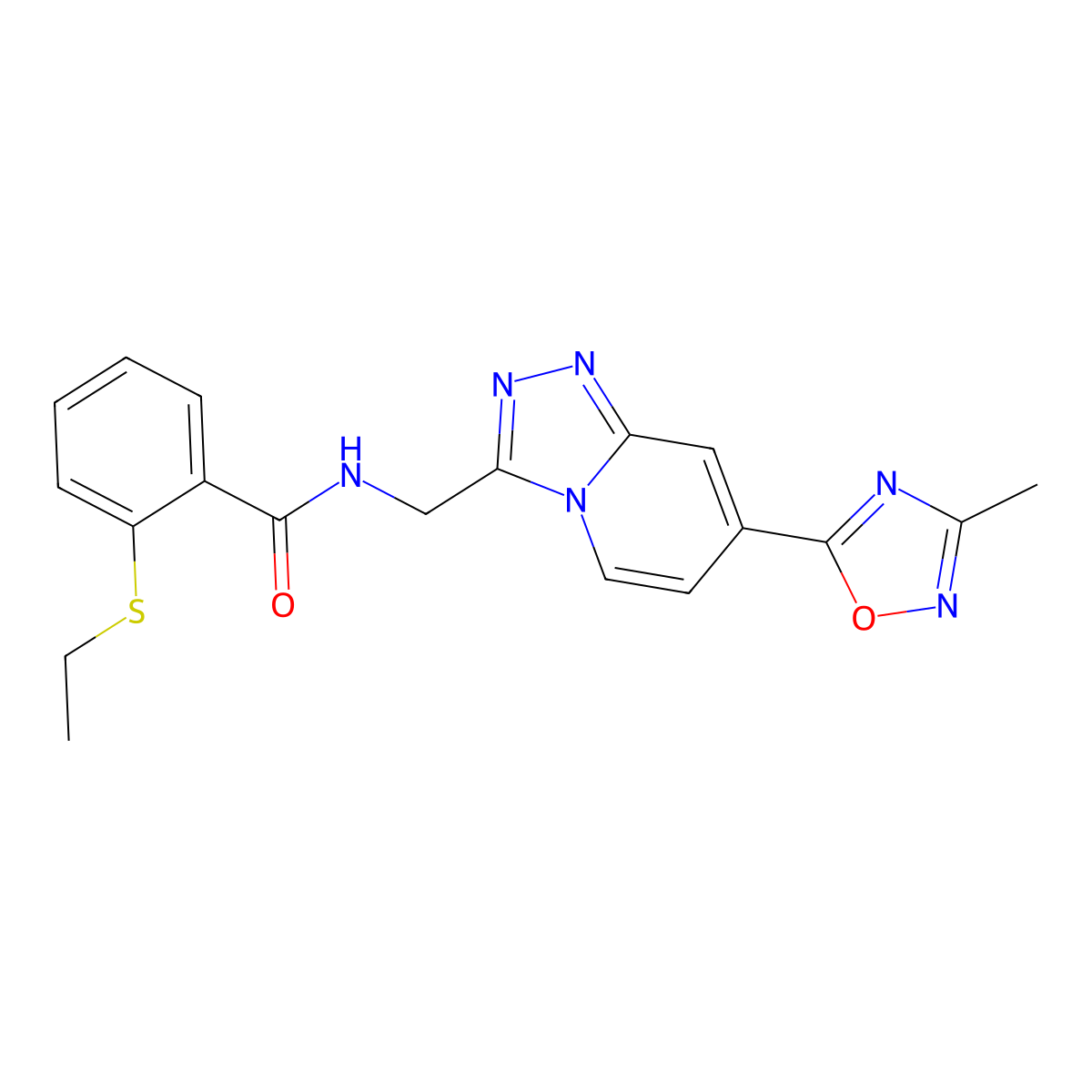 2-(ethylthio)-N-((7-(3-methyl-1,2,4-oxadiazol-5-yl)-[1,2,4]triazolo[4,3-a]pyridin-3-yl)methyl)benzamide molecular structure, CAS 2034413-38-0
