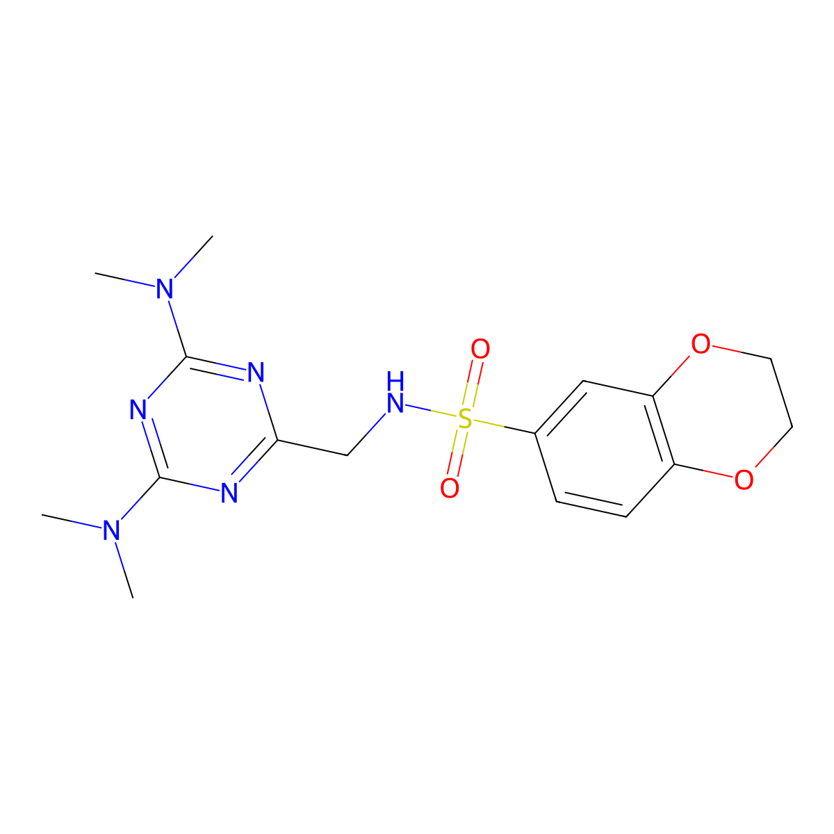 N-((4,6-bis(dimethylamino)-1,3,5-triazin-2-yl)methyl)-2,3-dihydrobenzo[b][1,4]dioxine-6-sulfonamide molecular structure, CAS 2034413-39-1