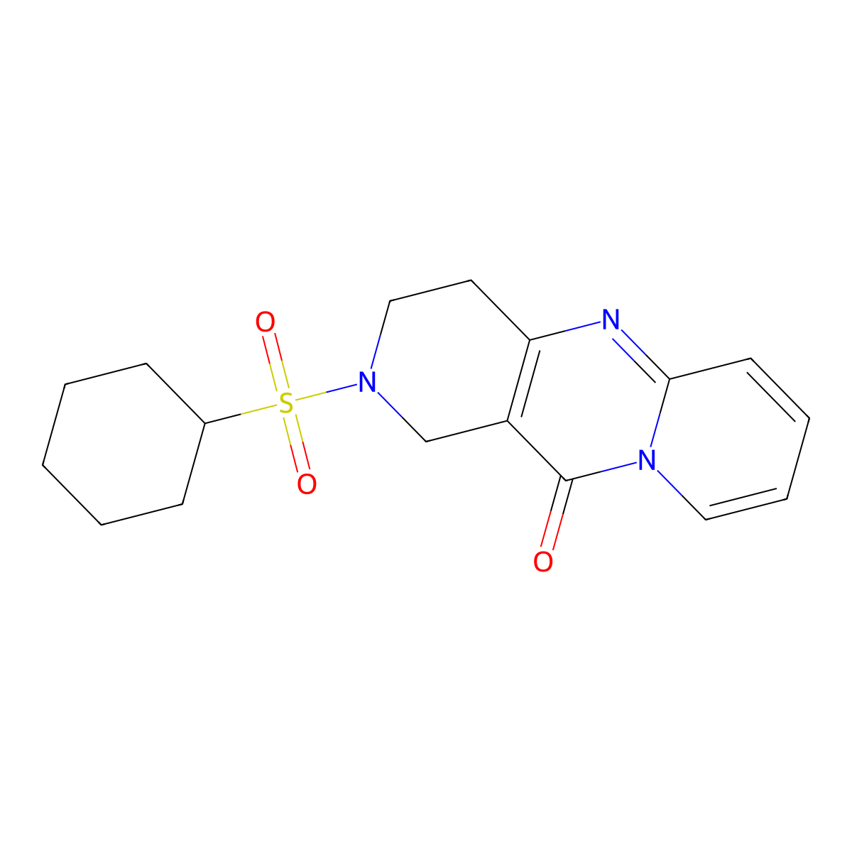 2-(cyclohexylsulfonyl)-3,4-dihydro-1H-dipyrido[1,2-a:4',3'-d]pyrimidin-11(2H)-one molecular structure, CAS 2034413-40-4