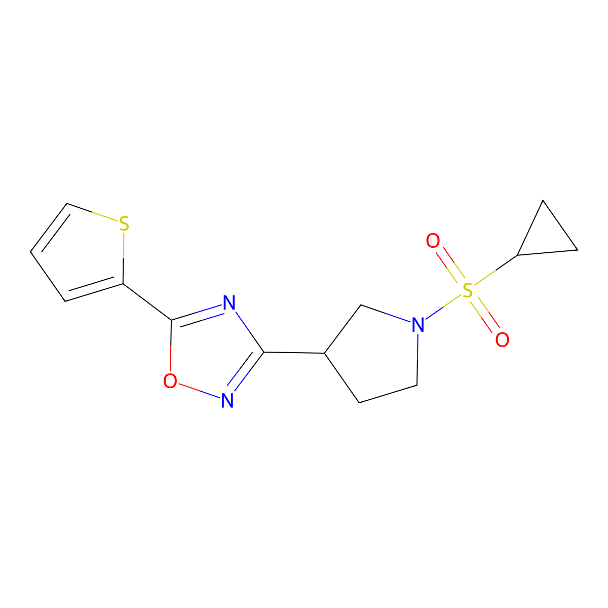 3-(1-(Cyclopropylsulfonyl)pyrrolidin-3-yl)-5-(thiophen-2-yl)-1,2,4-oxadiazole molecular structure, CAS 2034413-45-9