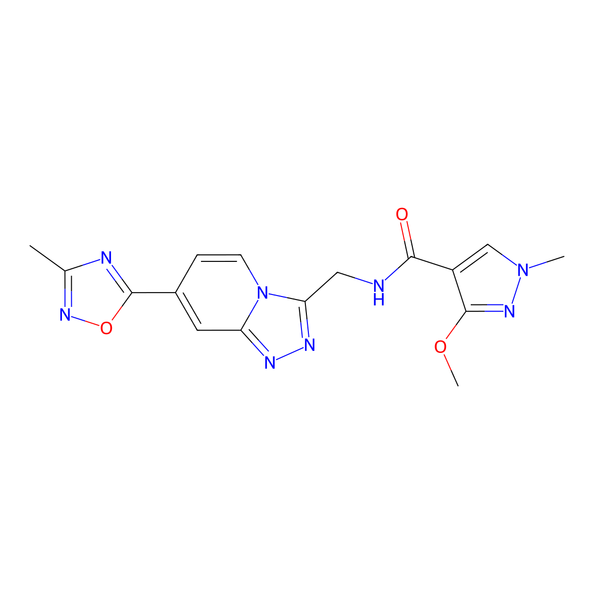 3-methoxy-1-methyl-N-((7-(3-methyl-1,2,4-oxadiazol-5-yl)-[1,2,4]triazolo[4,3-a]pyridin-3-yl)methyl)-1H-pyrazole-4-carboxamide molecular structure, CAS 2034413-47-1