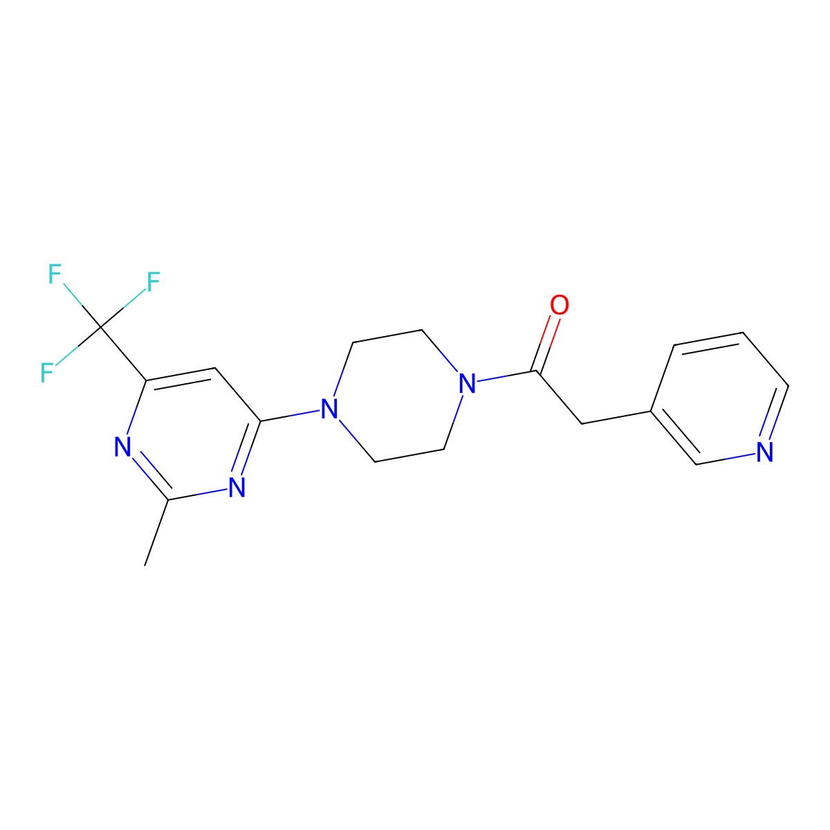 1-(4-(2-Methyl-6-(trifluoromethyl)pyrimidin-4-yl)piperazin-1-yl)-2-(pyridin-3-yl)ethanone molecular structure, CAS 2034413-48-2