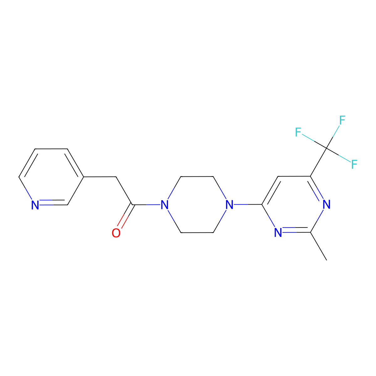 1-(4-(2-Methyl-6-(trifluoromethyl)pyrimidin-4-yl)piperazin-1-yl)-2-(pyridin-3-yl)ethanone molecular structure, CAS 2034413-48-2