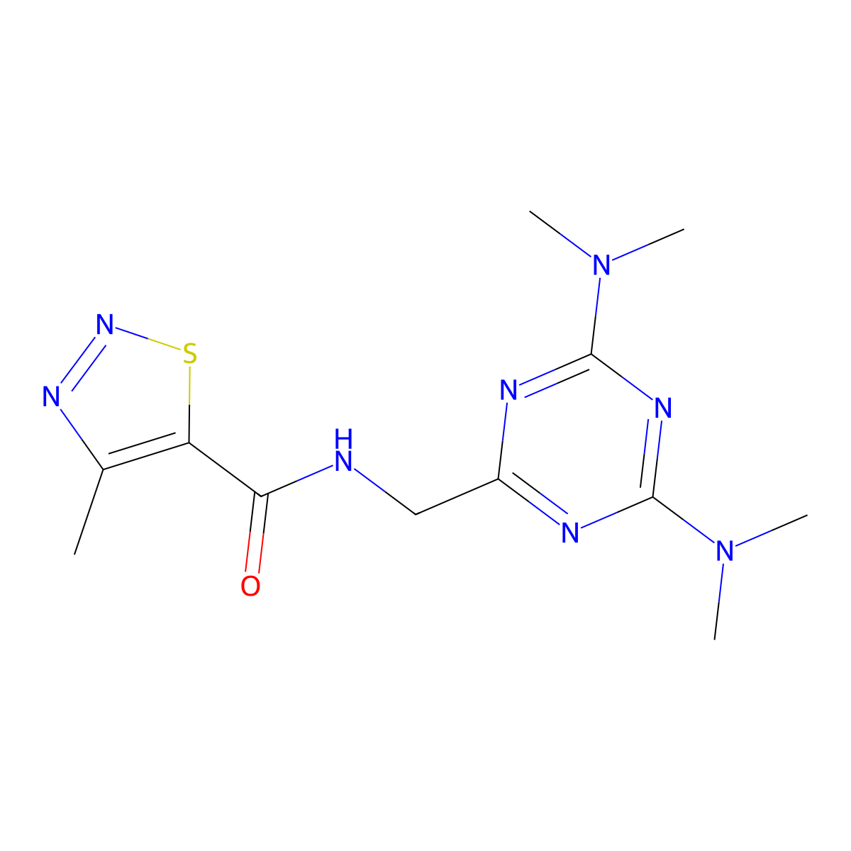 N-{[4,6-bis(dimethylamino)-1,3,5-triazin-2-yl]methyl}-4-methyl-1,2,3-thiadiazole-5-carboxamide molecular structure, CAS 2034413-50-6