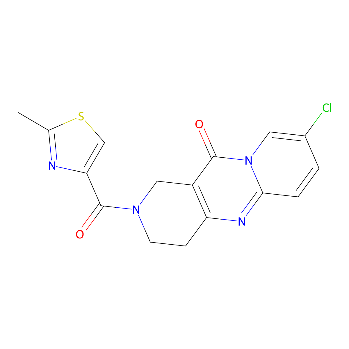 8-chloro-2-(2-methylthiazole-4-carbonyl)-3,4-dihydro-1H-dipyrido[1,2-a:4',3'-d]pyrimidin-11(2H)-one molecular structure, CAS 2034413-52-8