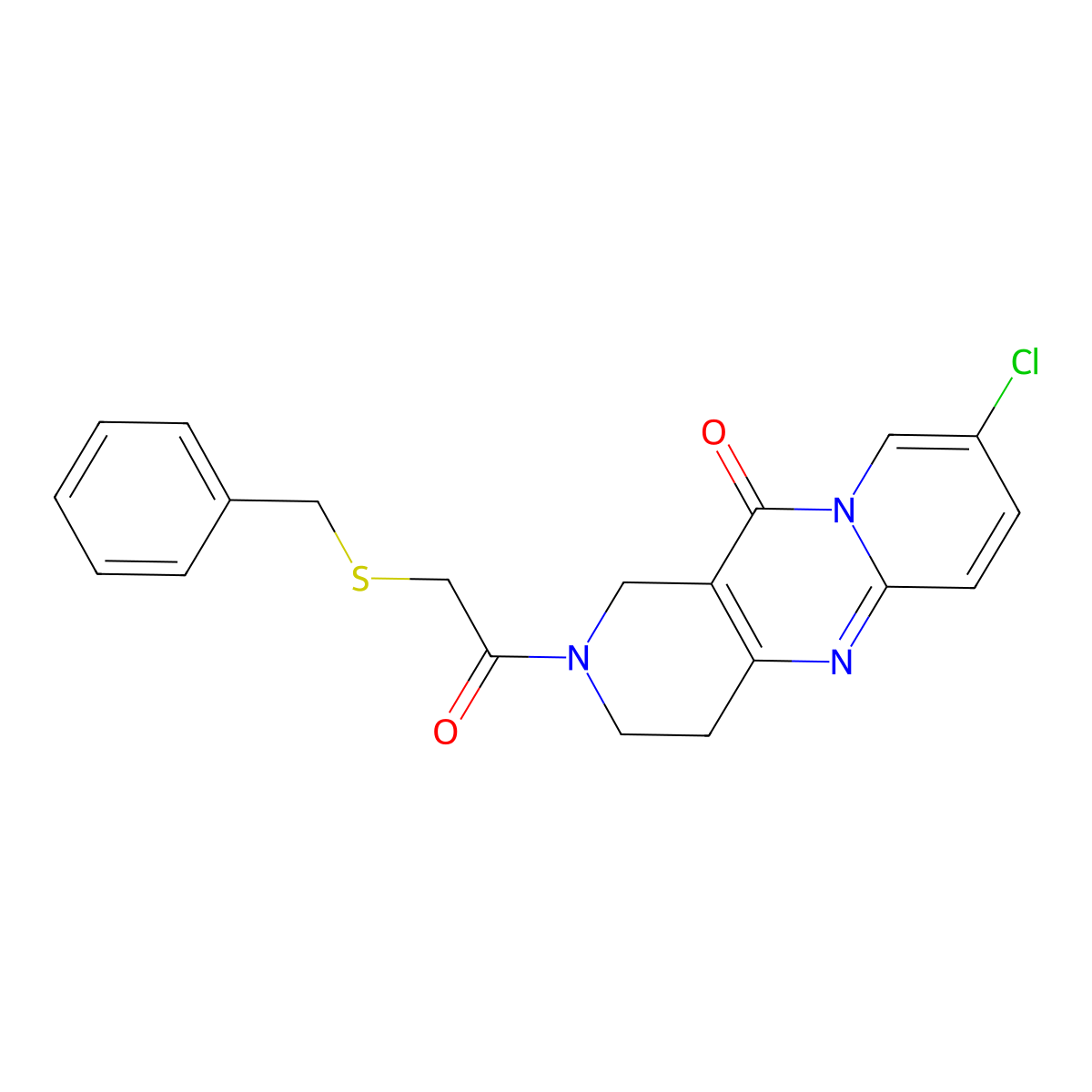 2-(2-(benzylthio)acetyl)-8-chloro-3,4-dihydro-1H-dipyrido[1,2-a:4',3'-d]pyrimidin-11(2H)-one molecular structure, CAS 2034413-60-8