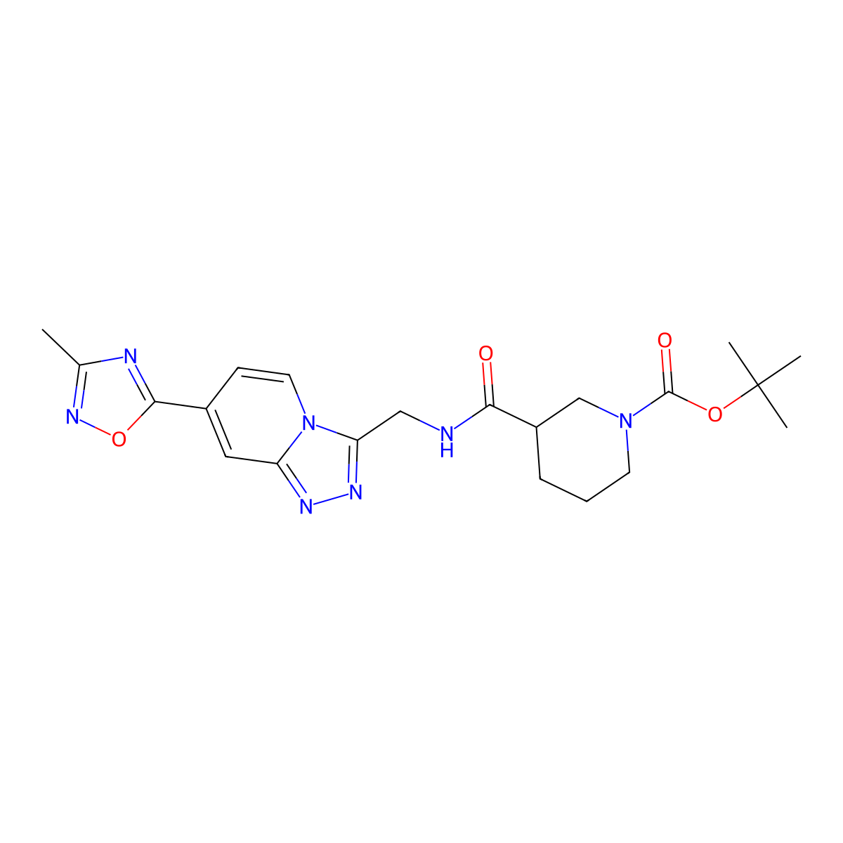 Tert-butyl 3-(((7-(3-methyl-1,2,4-oxadiazol-5-yl)-[1,2,4]triazolo[4,3-a]pyridin-3-yl)methyl)carbamoyl)piperidine-1-carboxylate molecular structure, CAS 2034413-61-9