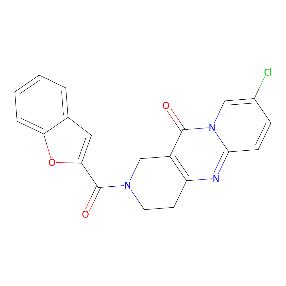 2-(benzofuran-2-carbonyl)-8-chloro-3,4-dihydro-1H-dipyrido[1,2-a:4',3'-d]pyrimidin-11(2H)-one molecular structure, CAS 2034413-63-1