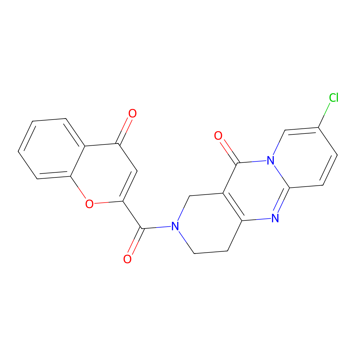 8-chloro-2-(4-oxo-4H-chromene-2-carbonyl)-3,4-dihydro-1H-dipyrido[1,2-a:4',3'-d]pyrimidin-11(2H)-one molecular structure, CAS 2034413-65-3