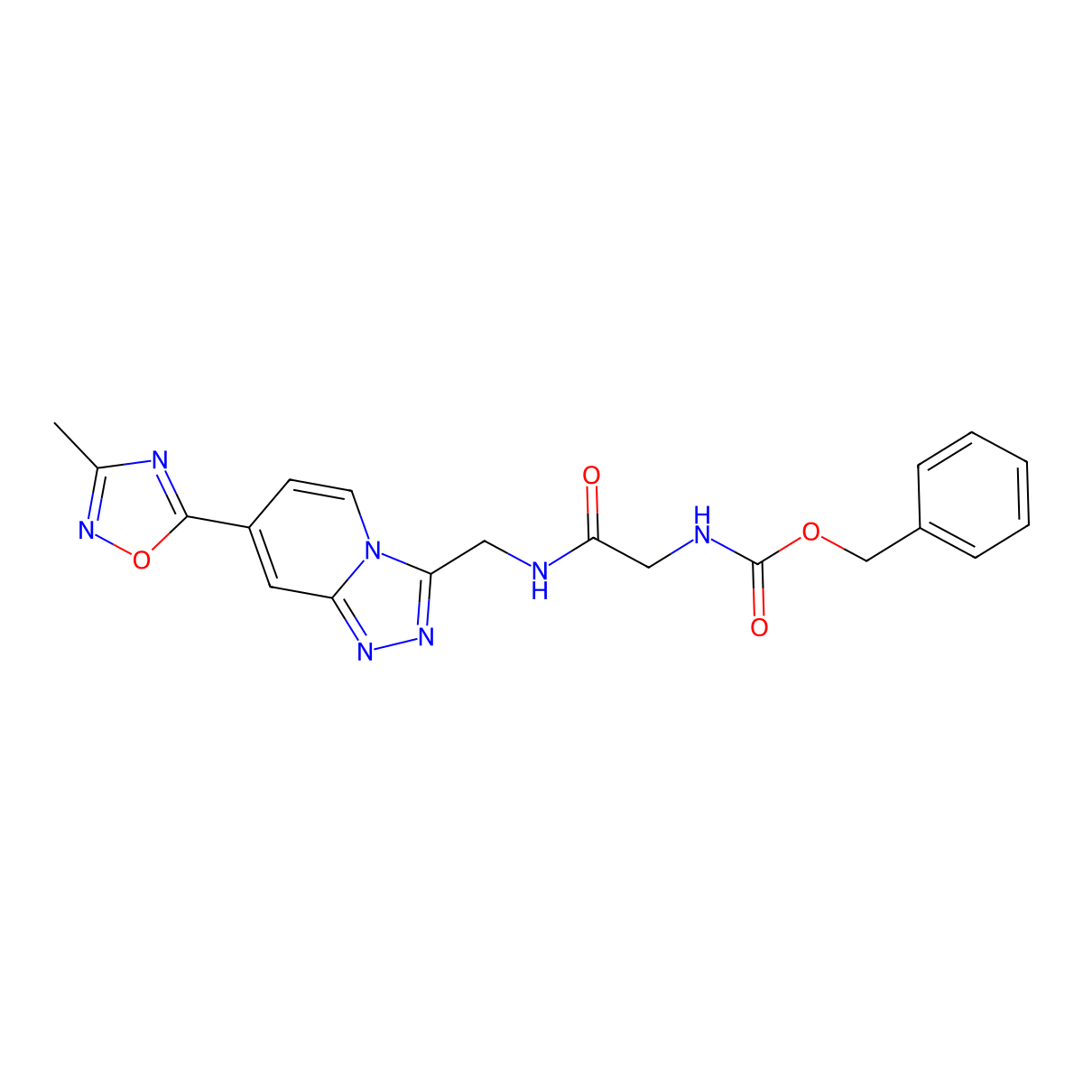 Benzyl (2-(((7-(3-methyl-1,2,4-oxadiazol-5-yl)-[1,2,4]triazolo[4,3-a]pyridin-3-yl)methyl)amino)-2-oxoethyl)carbamate molecular structure, CAS 2034413-67-5