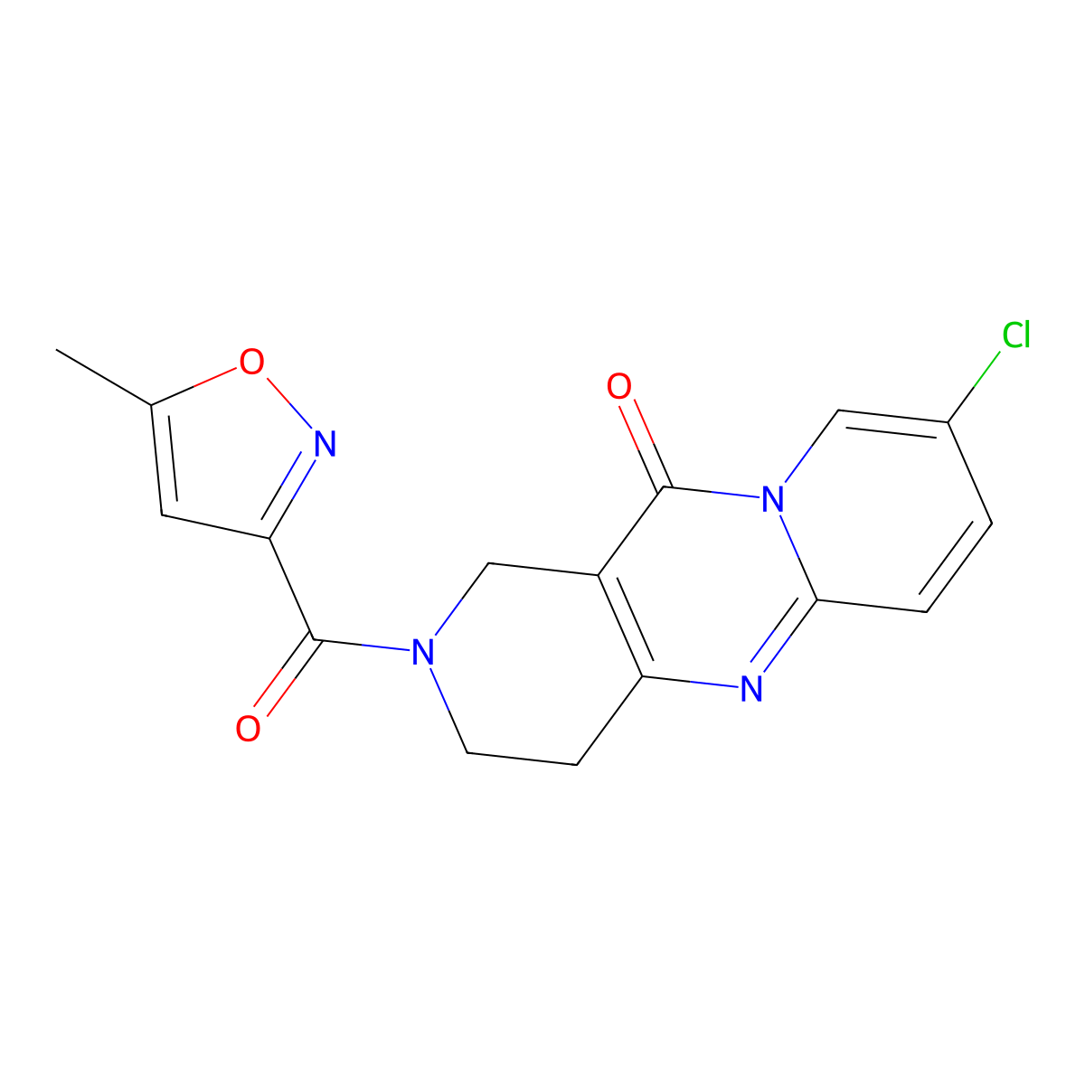 8-chloro-2-(5-methylisoxazole-3-carbonyl)-3,4-dihydro-1H-dipyrido[1,2-a:4',3'-d]pyrimidin-11(2H)-one molecular structure, CAS 2034413-68-6