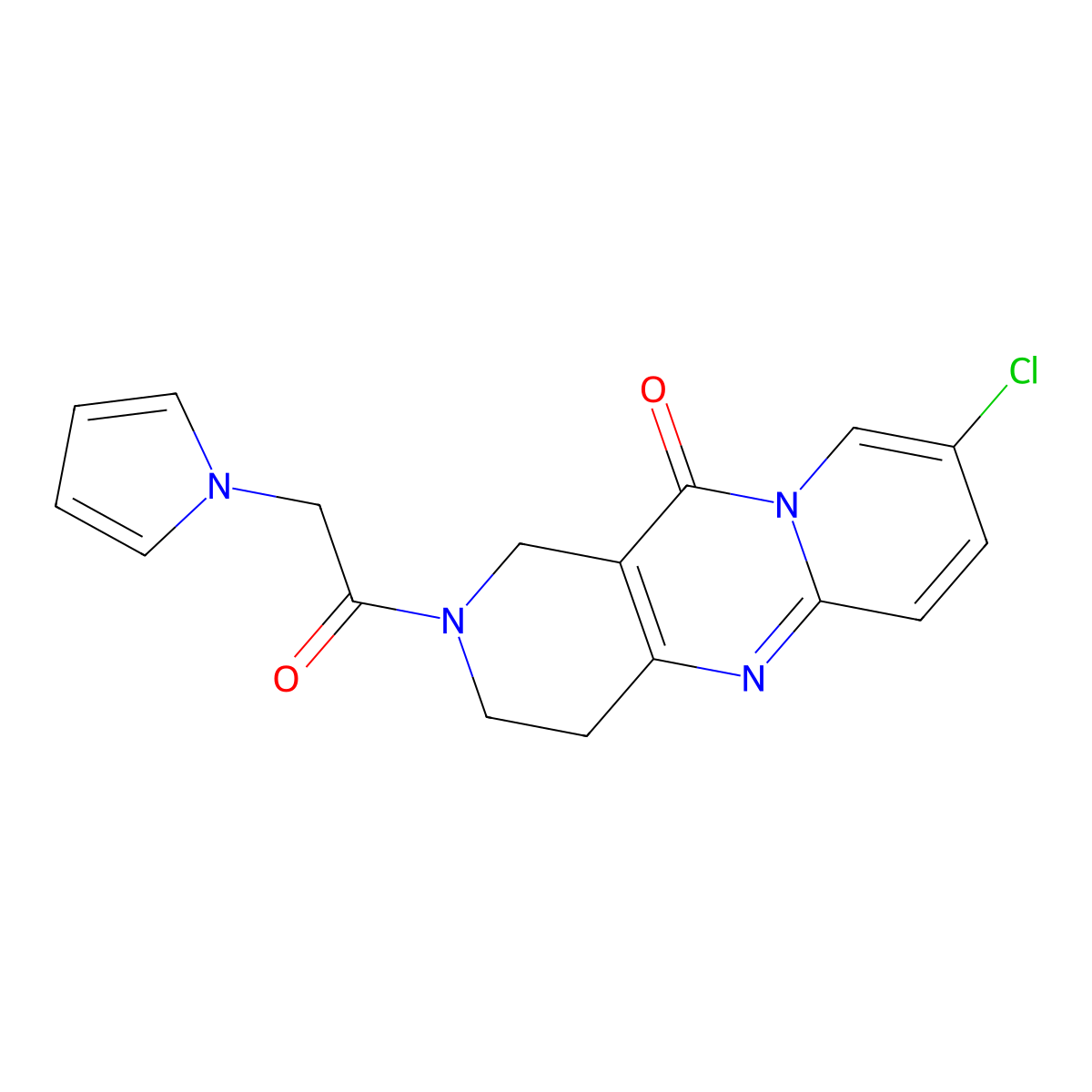2-(2-(1H-pyrrol-1-yl)acetyl)-8-chloro-3,4-dihydro-1H-dipyrido[1,2-a:4',3'-d]pyrimidin-11(2H)-one molecular structure, CAS 2034413-71-1