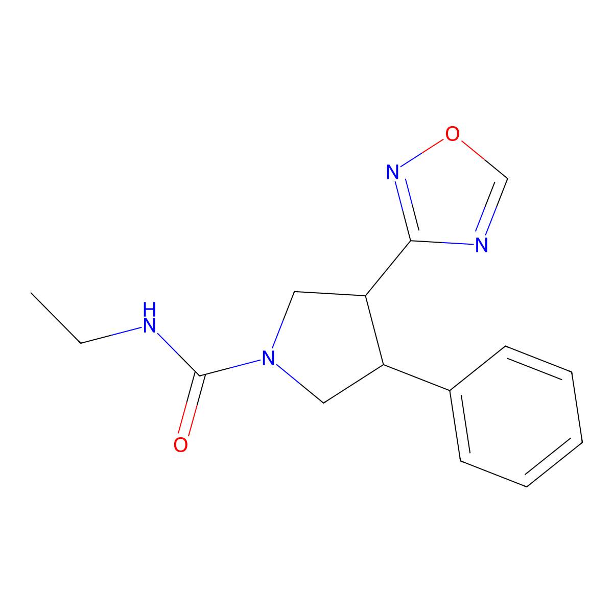 N-ethyl-3-(1,2,4-oxadiazol-3-yl)-4-phenylpyrrolidine-1-carboxamide molecular structure, CAS 2034413-72-2