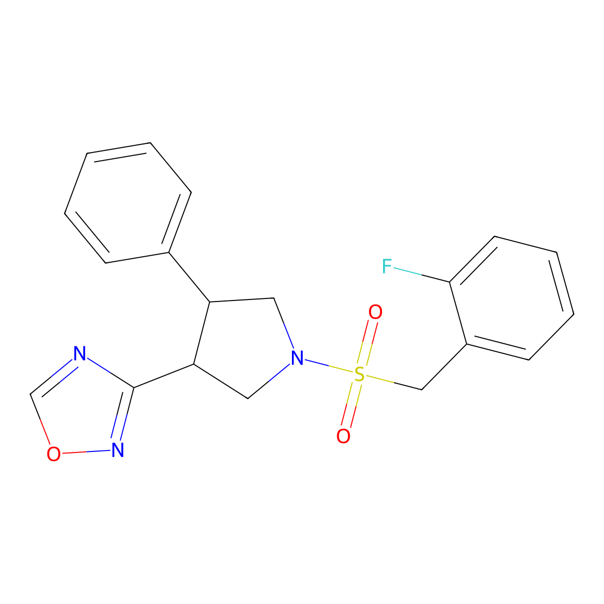 3-(1-((2-Fluorobenzyl)sulfonyl)-4-phenylpyrrolidin-3-yl)-1,2,4-oxadiazole molecular structure, CAS 2034413-82-4