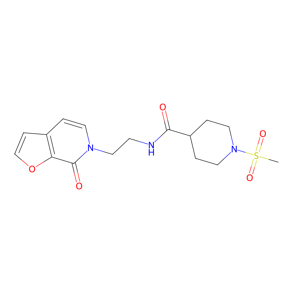 1-(methylsulfonyl)-N-(2-(7-oxofuro[2,3-c]pyridin-6(7H)-yl)ethyl)piperidine-4-carboxamide molecular structure, CAS 2034413-83-5