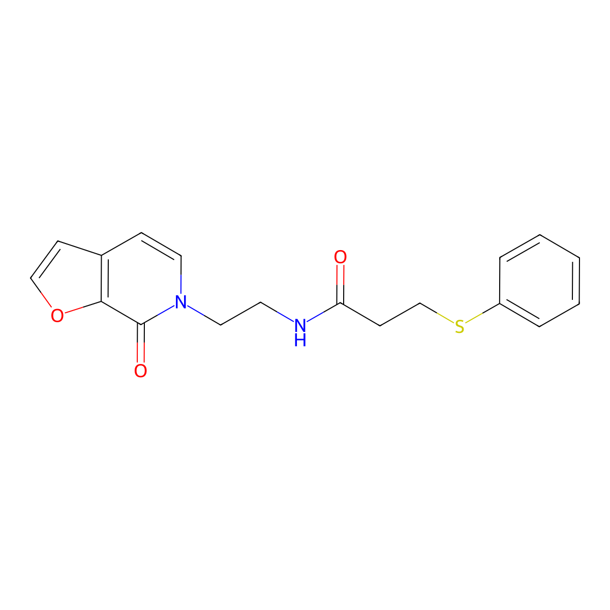 N-(2-(7-oxofuro[2,3-c]pyridin-6(7H)-yl)ethyl)-3-(phenylthio)propanamide molecular structure, CAS 2034414-09-8