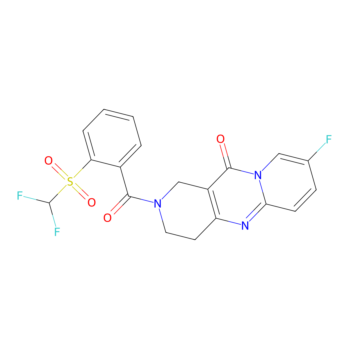 2-(2-((difluoromethyl)sulfonyl)benzoyl)-8-fluoro-3,4-dihydro-1H-dipyrido[1,2-a:4',3'-d]pyrimidin-11(2H)-one molecular structure, CAS 2034414-10-1