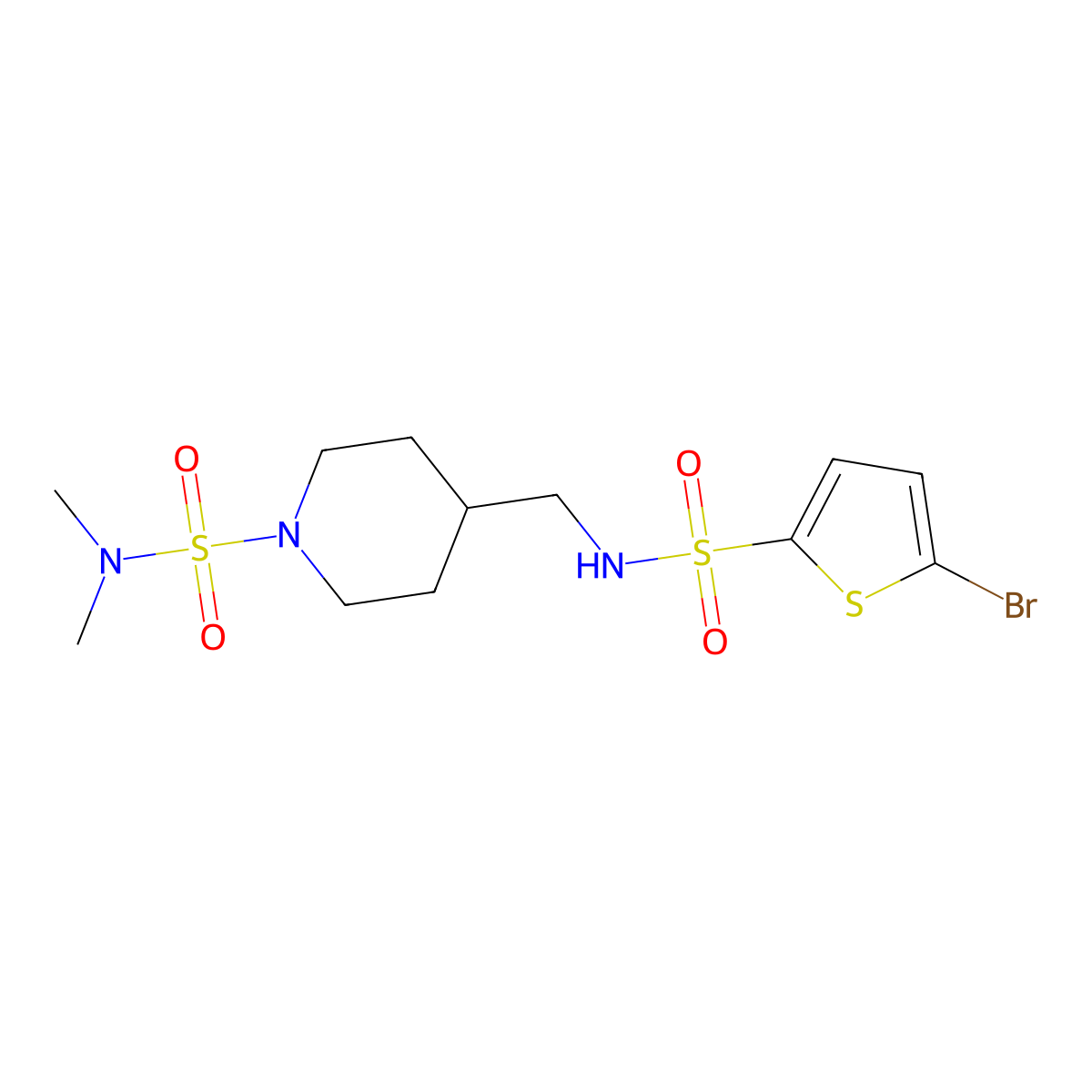 4-[(5-bromothiophene-2-sulfonamido)methyl]-N,N-dimethylpiperidine-1-sulfonamide molecular structure, CAS 2034414-21-4