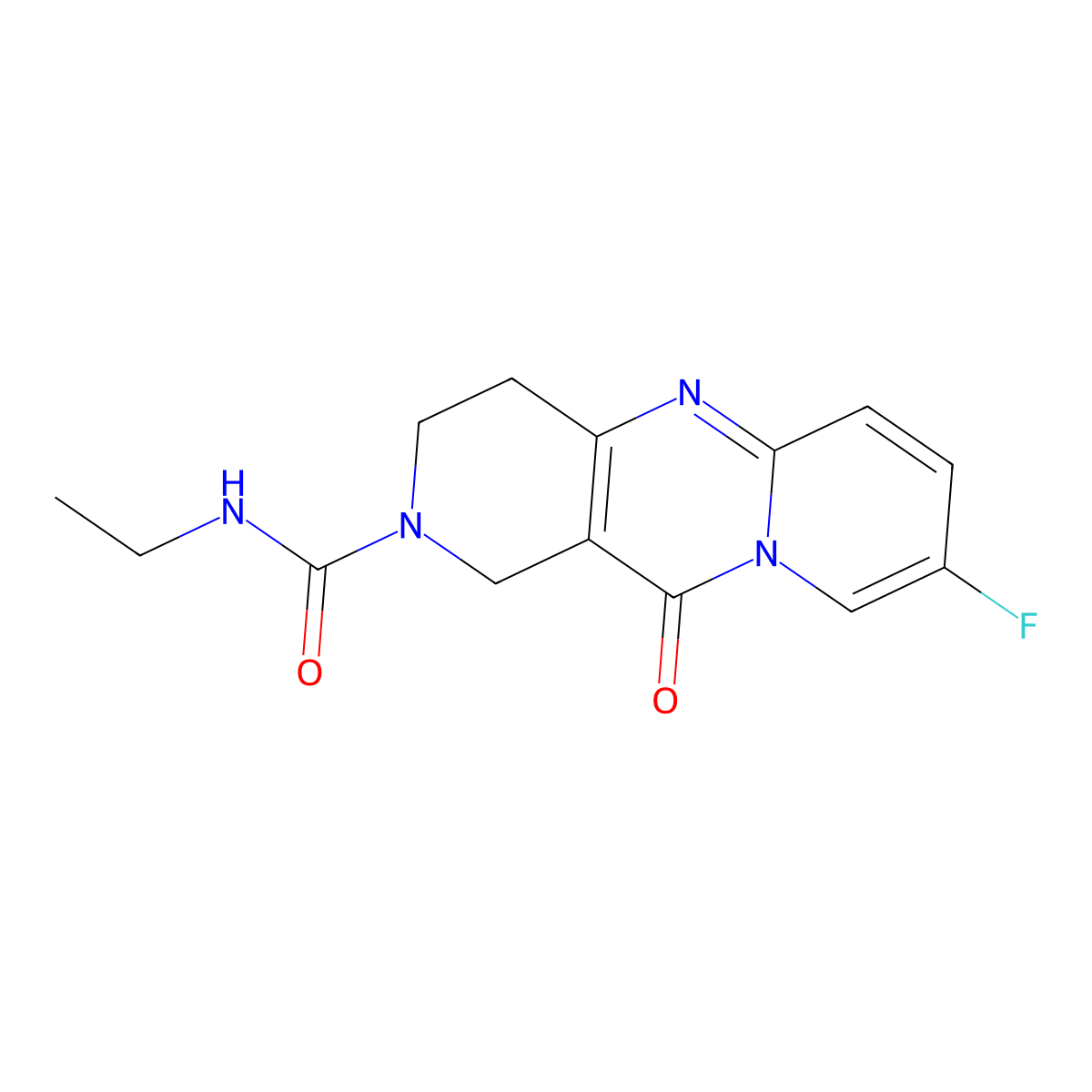 N-ethyl-8-fluoro-11-oxo-3,4-dihydro-1H-dipyrido[1,2-a:4',3'-d]pyrimidine-2(11H)-carboxamide molecular structure, CAS 2034414-27-0