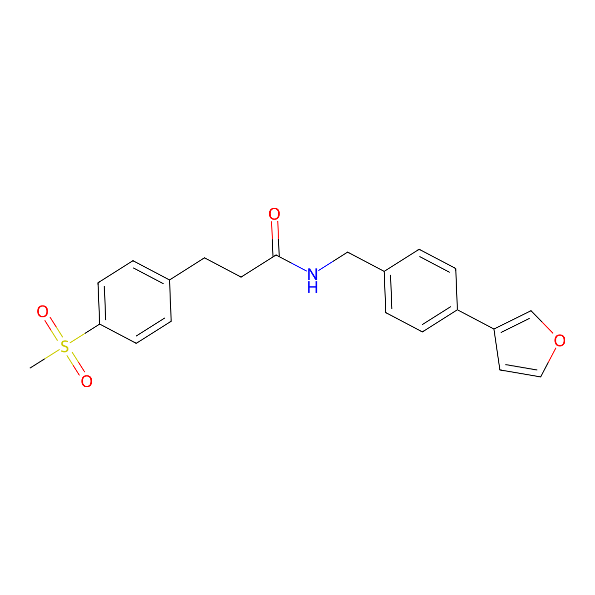 N-(4-(furan-3-yl)benzyl)-3-(4-(methylsulfonyl)phenyl)propanamide molecular structure, CAS 2034414-28-1