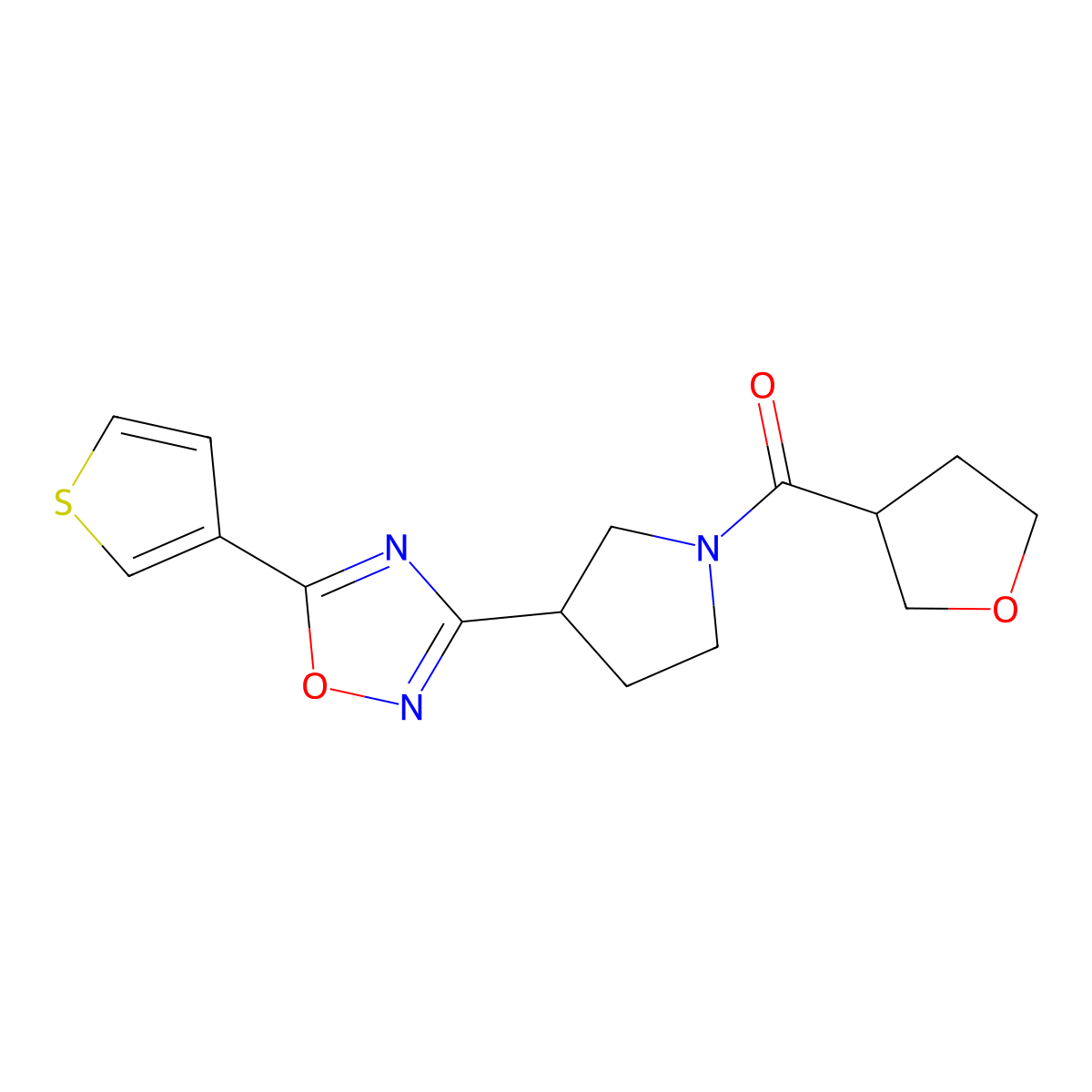 (Tetrahydrofuran-3-yl)(3-(5-(thiophen-3-yl)-1,2,4-oxadiazol-3-yl)pyrrolidin-1-yl)methanone molecular structure, CAS 2034414-32-7