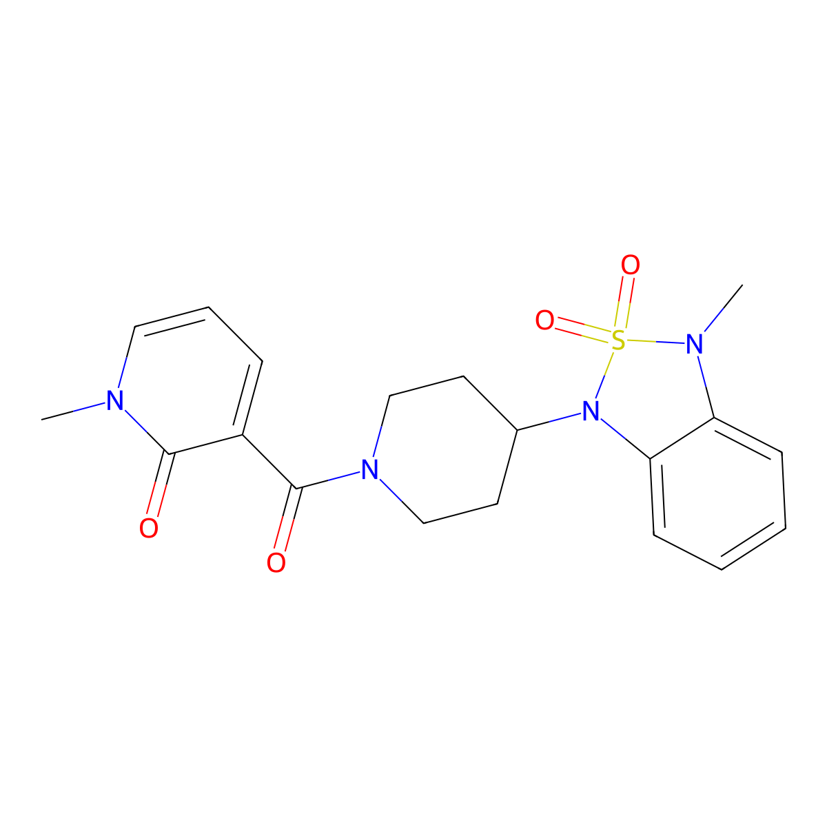 1-methyl-3-(4-(3-methyl-2,2-dioxidobenzo[c][1,2,5]thiadiazol-1(3H)-yl)piperidine-1-carbonyl)pyridin-2(1H)-one molecular structure, CAS 2034414-34-9