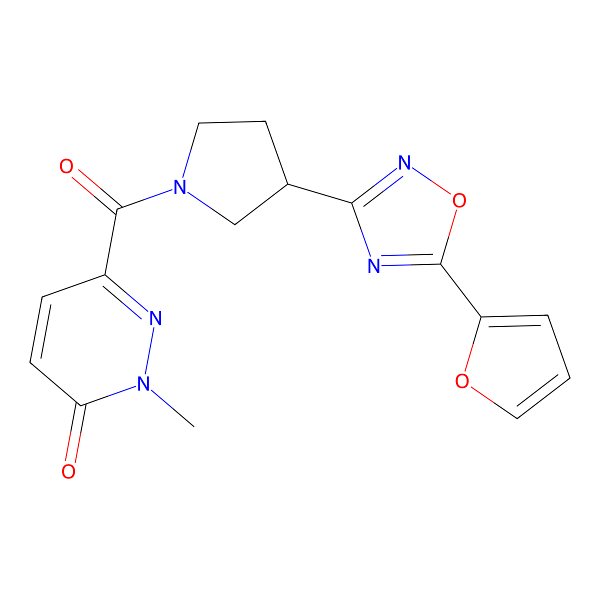 6-(3-(5-(furan-2-yl)-1,2,4-oxadiazol-3-yl)pyrrolidine-1-carbonyl)-2-methylpyridazin-3(2H)-one molecular structure, CAS 2034414-55-4