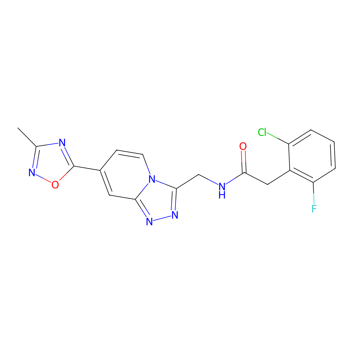 2-(2-chloro-6-fluorophenyl)-N-((7-(3-methyl-1,2,4-oxadiazol-5-yl)-[1,2,4]triazolo[4,3-a]pyridin-3-yl)methyl)acetamide molecular structure, CAS 2034414-60-1