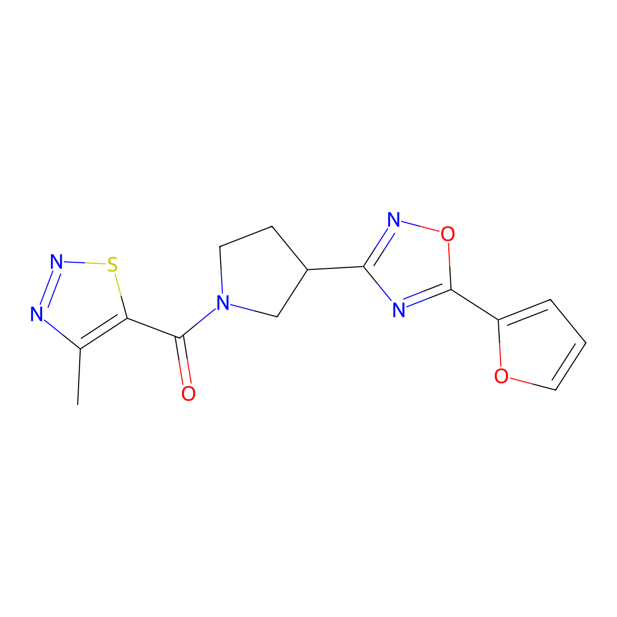(3-(5-(Furan-2-yl)-1,2,4-oxadiazol-3-yl)pyrrolidin-1-yl)(4-methyl-1,2,3-thiadiazol-5-yl)methanone molecular structure, CAS 2034414-66-7