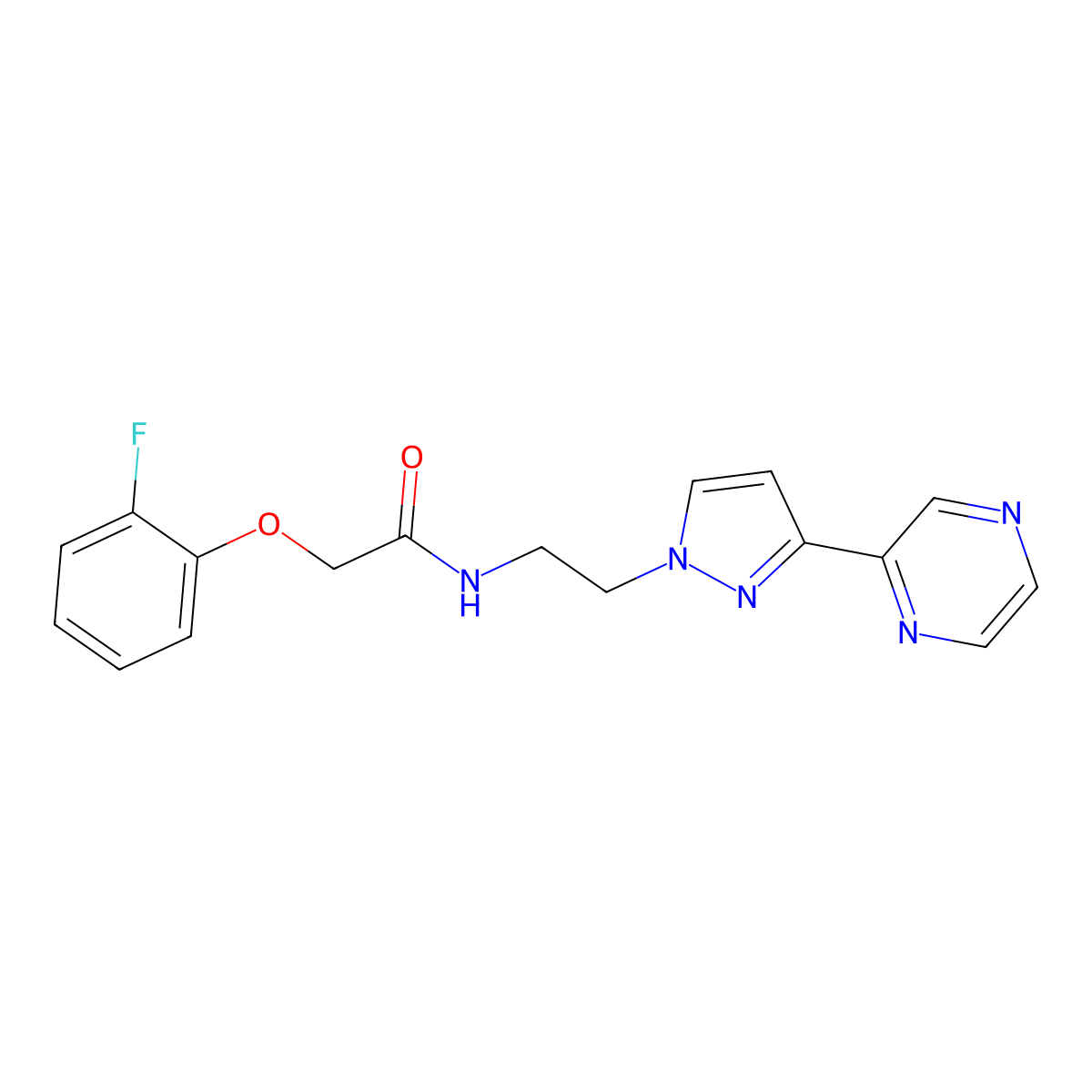 2-(2-fluorophenoxy)-N-(2-(3-(pyrazin-2-yl)-1H-pyrazol-1-yl)ethyl)acetamide molecular structure, CAS 2034414-69-0