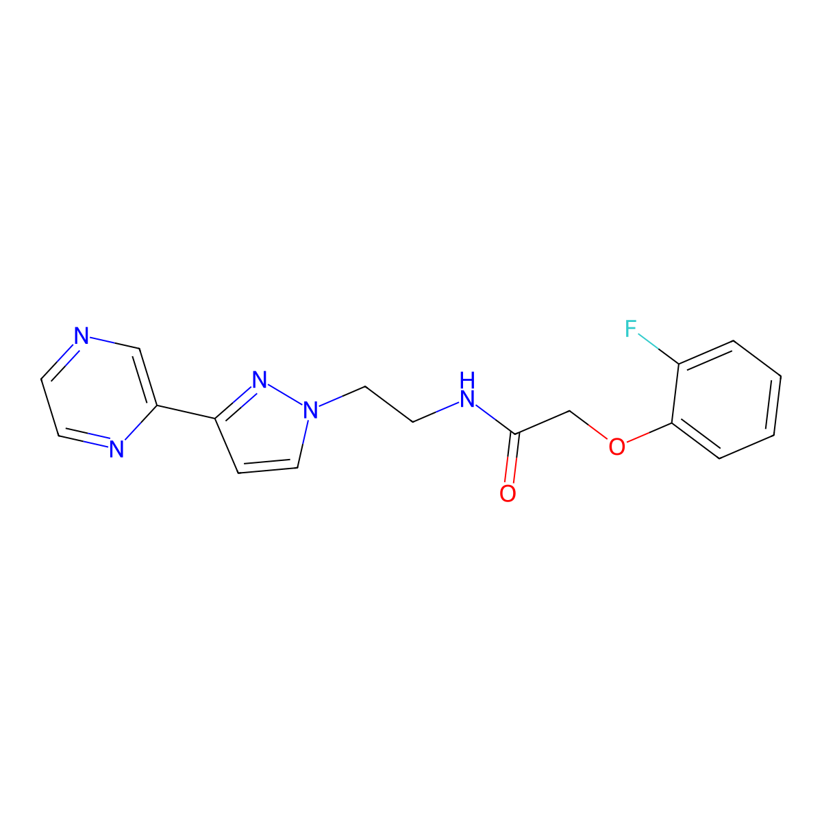 2-(2-fluorophenoxy)-N-(2-(3-(pyrazin-2-yl)-1H-pyrazol-1-yl)ethyl)acetamide molecular structure, CAS 2034414-69-0