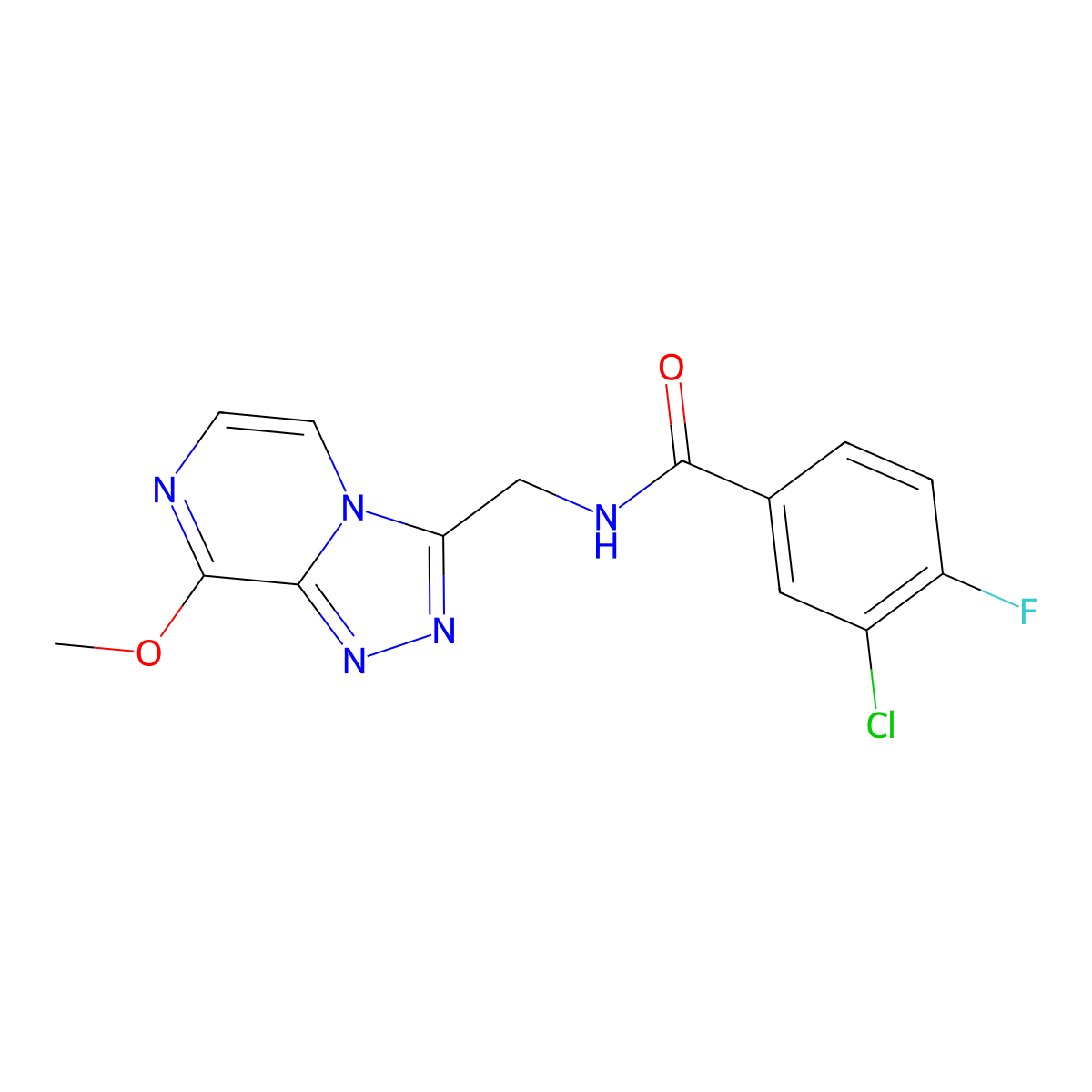 3-chloro-4-fluoro-N-((8-methoxy-[1,2,4]triazolo[4,3-a]pyrazin-3-yl)methyl)benzamide molecular structure, CAS 2034414-80-5