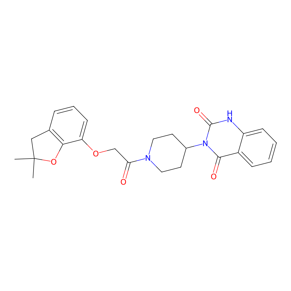 3-(1-(2-((2,2-dimethyl-2,3-dihydrobenzofuran-7-yl)oxy)acetyl)piperidin-4-yl)quinazoline-2,4(1H,3H)-dione molecular structure, CAS 2034414-82-7