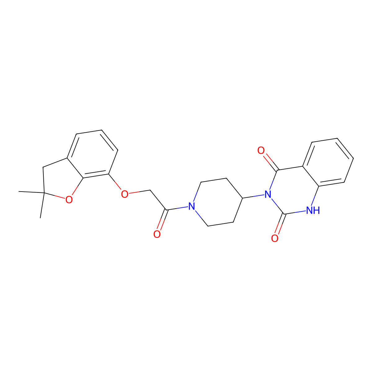 3-(1-(2-((2,2-dimethyl-2,3-dihydrobenzofuran-7-yl)oxy)acetyl)piperidin-4-yl)quinazoline-2,4(1H,3H)-dione molecular structure, CAS 2034414-82-7