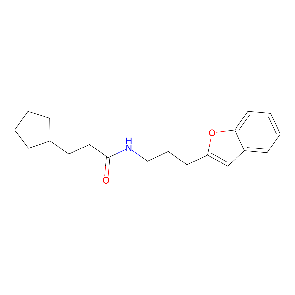 N-(3-(benzofuran-2-yl)propyl)-3-cyclopentylpropanamide molecular structure, CAS 2034414-85-0