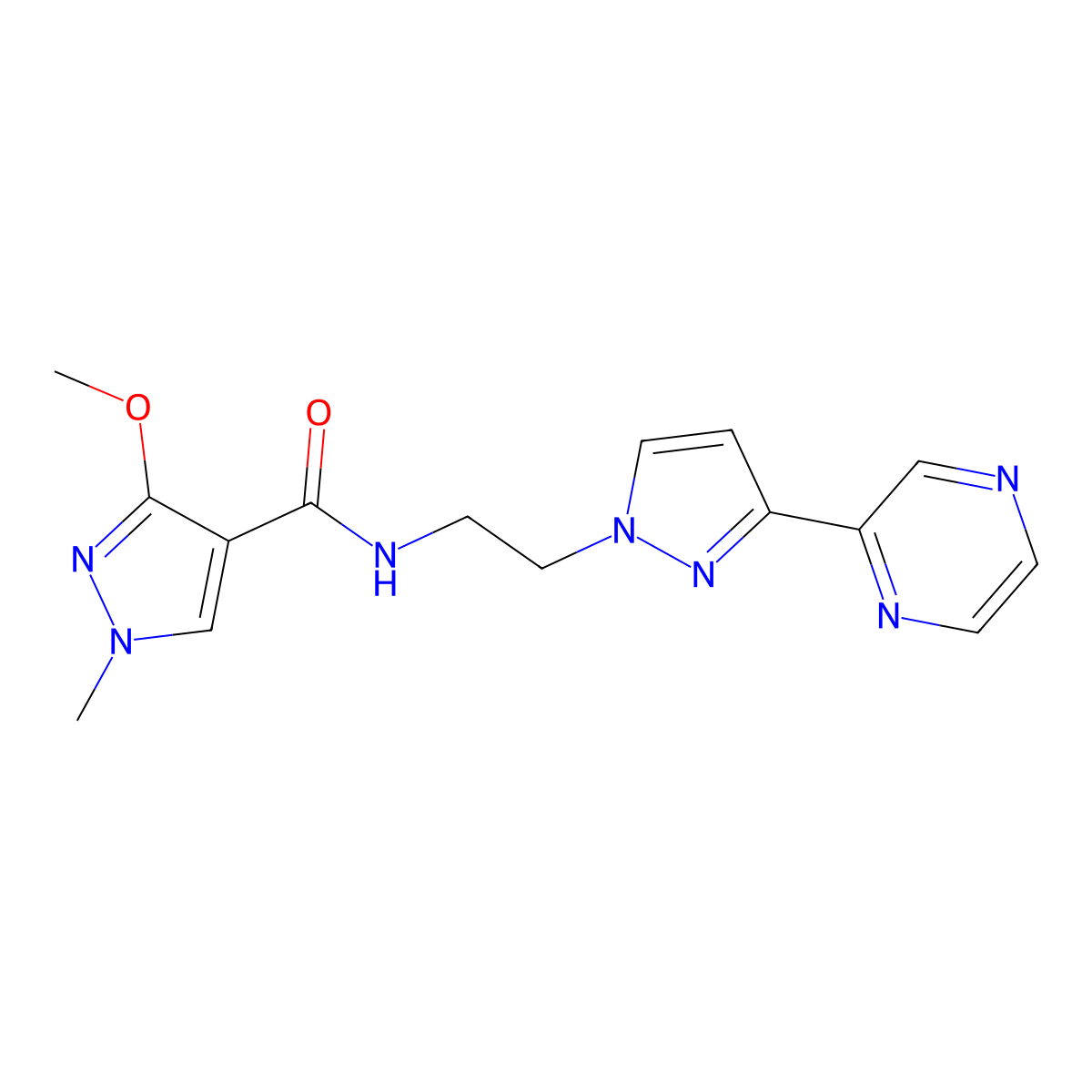 3-methoxy-1-methyl-N-{2-[3-(pyrazin-2-yl)-1H-pyrazol-1-yl]ethyl}-1H-pyrazole-4-carboxamide molecular structure, CAS 2034414-97-4
