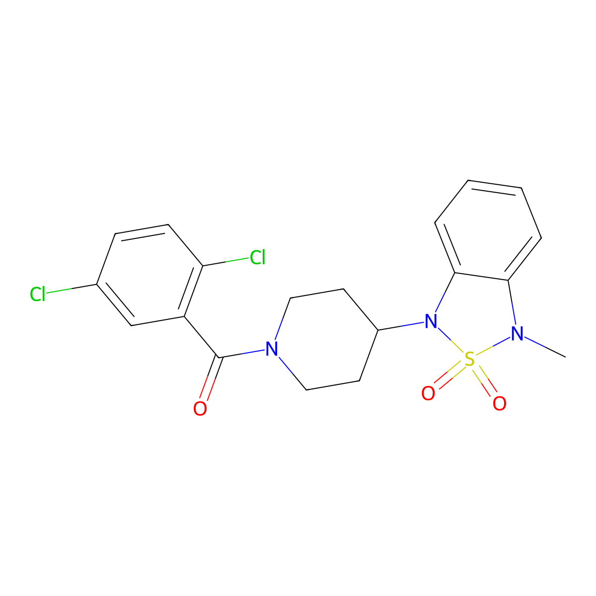 (2,5-dichlorophenyl)(4-(3-methyl-2,2-dioxidobenzo[c][1,2,5]thiadiazol-1(3H)-yl)piperidin-1-yl)methanone molecular structure, CAS 2034415-10-4