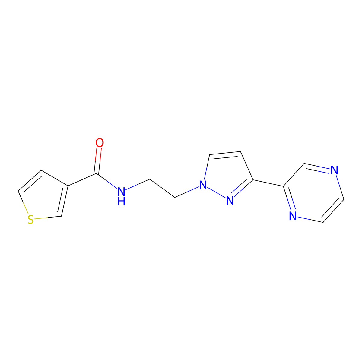 N-{2-[3-(pyrazin-2-yl)-1H-pyrazol-1-yl]ethyl}thiophene-3-carboxamide molecular structure, CAS 2034415-11-5