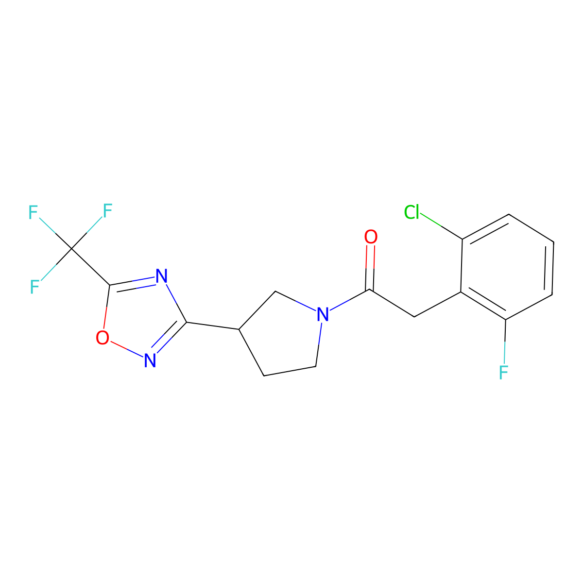 2-(2-Chloro-6-fluorophenyl)-1-(3-(5-(trifluoromethyl)-1,2,4-oxadiazol-3-yl)pyrrolidin-1-yl)ethanone molecular structure, CAS 2034415-14-8