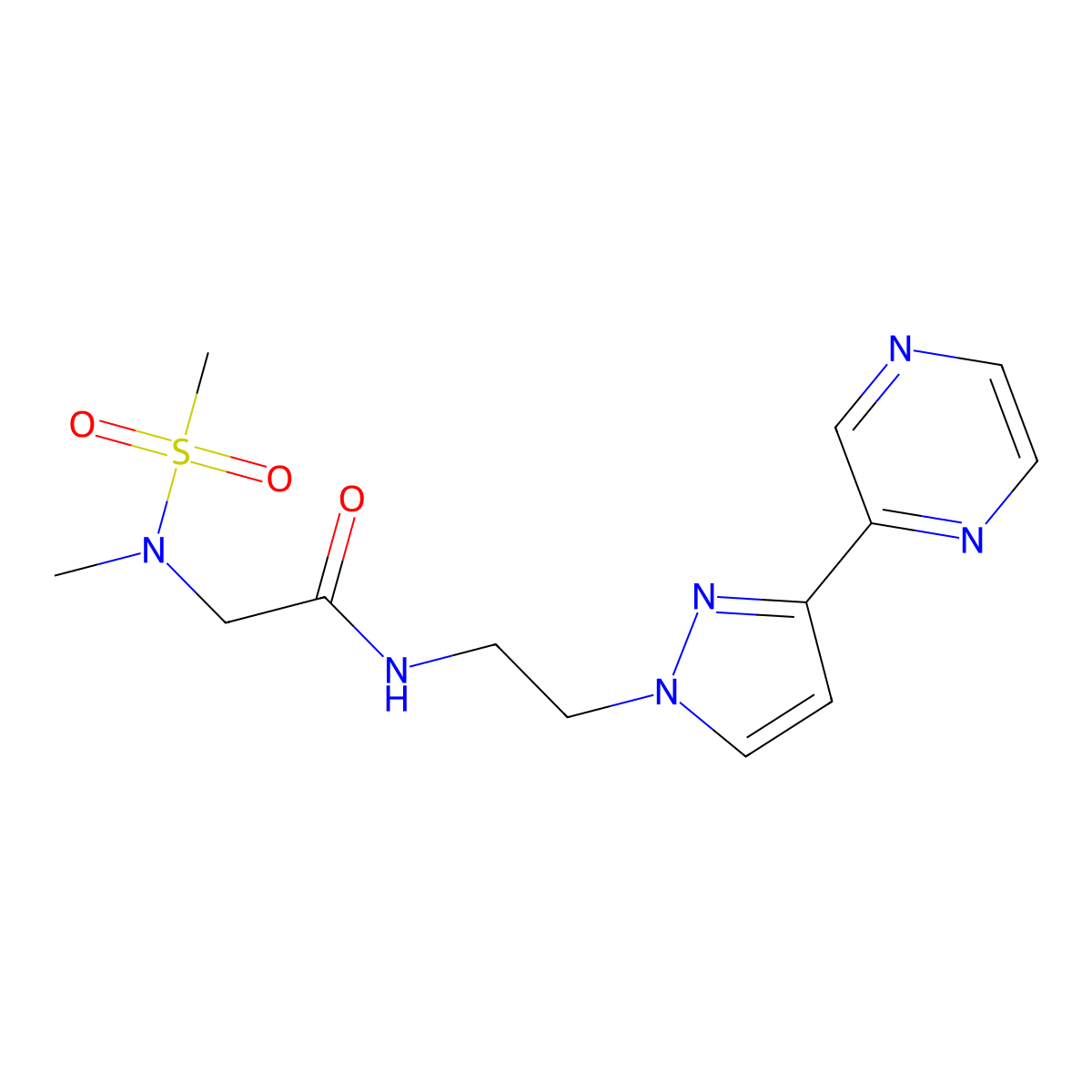 2-(N-methylmethylsulfonamido)-N-(2-(3-(pyrazin-2-yl)-1H-pyrazol-1-yl)ethyl)acetamide molecular structure, CAS 2034415-16-0