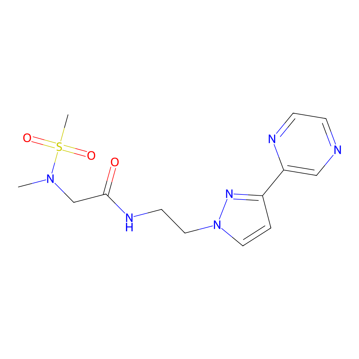 2-(N-methylmethylsulfonamido)-N-(2-(3-(pyrazin-2-yl)-1H-pyrazol-1-yl)ethyl)acetamide molecular structure, CAS 2034415-16-0
