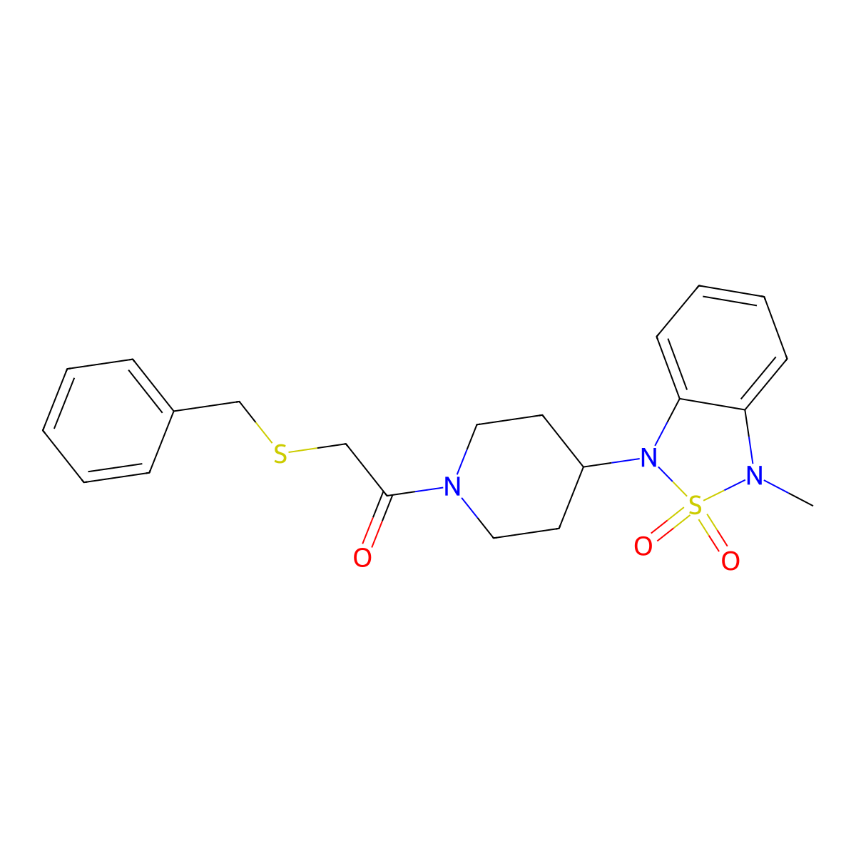 2-(benzylthio)-1-(4-(3-methyl-2,2-dioxidobenzo[c][1,2,5]thiadiazol-1(3H)-yl)piperidin-1-yl)ethanone molecular structure, CAS 2034415-17-1