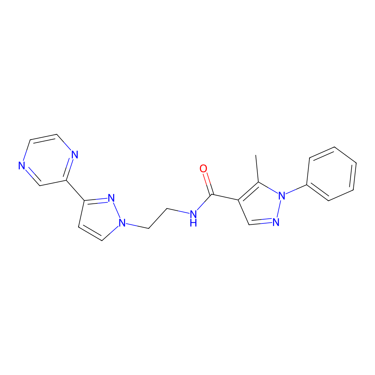5-methyl-1-phenyl-N-{2-[3-(pyrazin-2-yl)-1H-pyrazol-1-yl]ethyl}-1H-pyrazole-4-carboxamide molecular structure, CAS 2034415-22-8