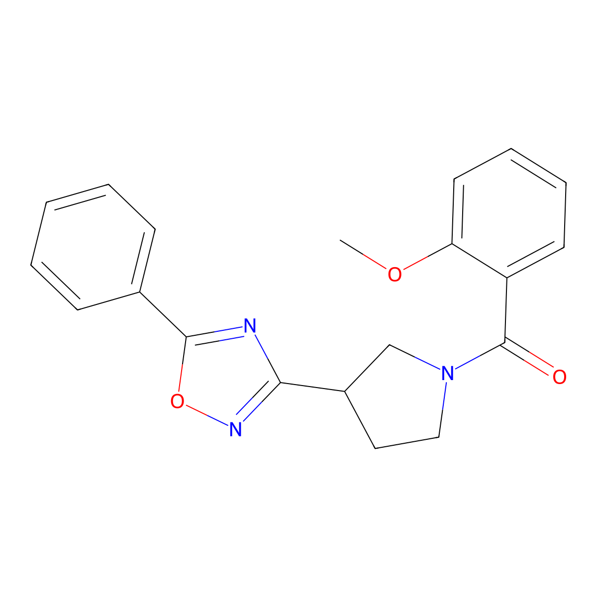 (2-Methoxyphenyl)(3-(5-phenyl-1,2,4-oxadiazol-3-yl)pyrrolidin-1-yl)methanone molecular structure, CAS 2034415-31-9