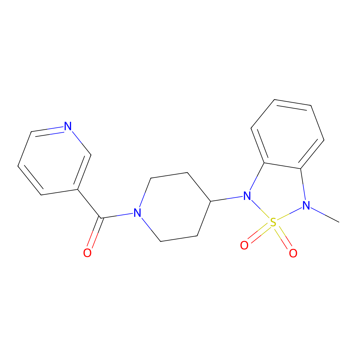 (4-(3-methyl-2,2-dioxidobenzo[c][1,2,5]thiadiazol-1(3H)-yl)piperidin-1-yl)(pyridin-3-yl)methanone molecular structure, CAS 2034415-35-3