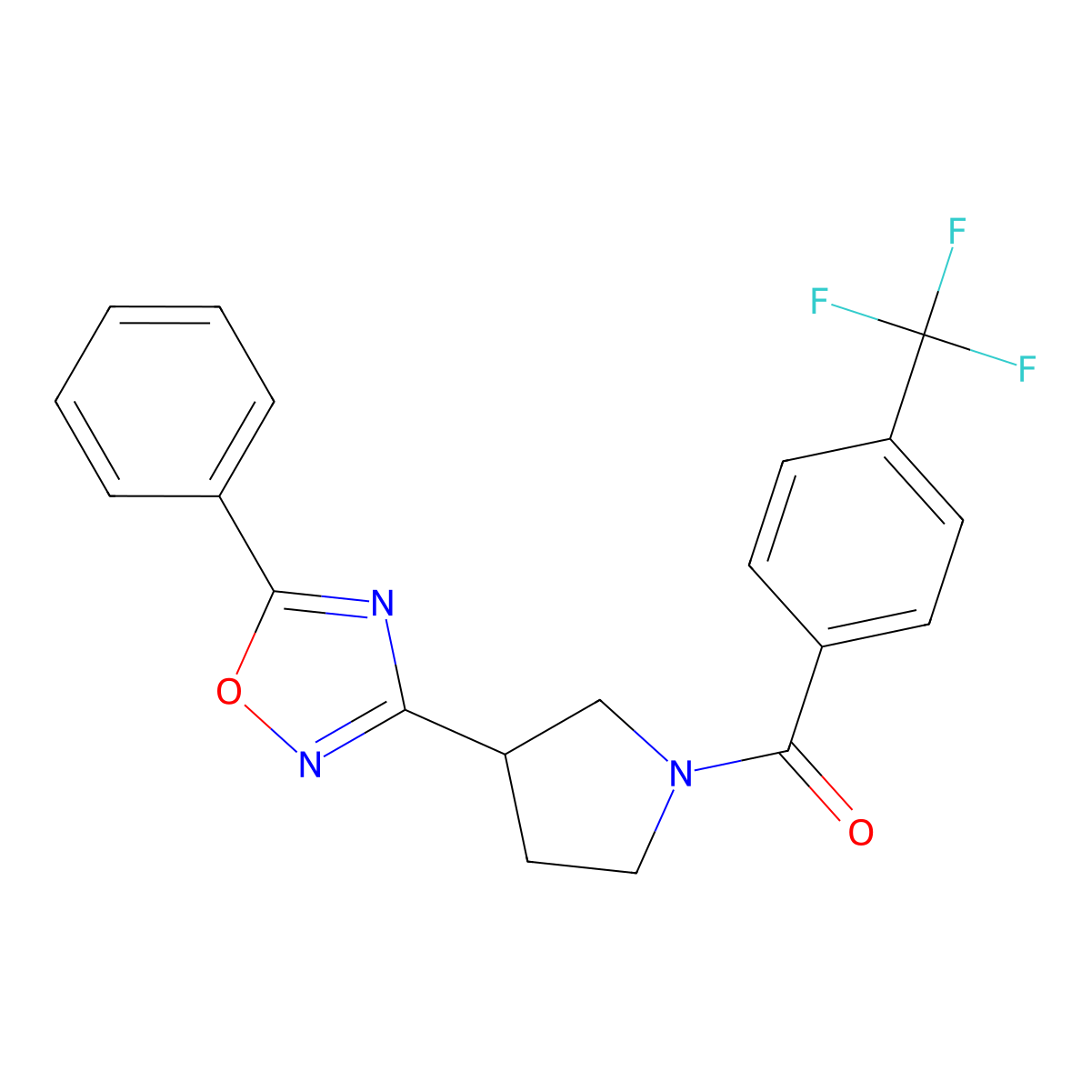 (3-(5-Phenyl-1,2,4-oxadiazol-3-yl)pyrrolidin-1-yl)(4-(trifluoromethyl)phenyl)methanone molecular structure, CAS 2034415-37-5